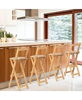 Gymax Set of 2 Bamboo Folding Barstools Counter Height Dining Chairs Installation Free