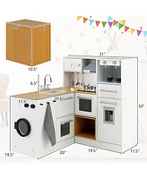 Gymax Kids 2-Piece Kitchen Play Set Pretend Chef Toy Set w/ Range Hood & Stove Burner