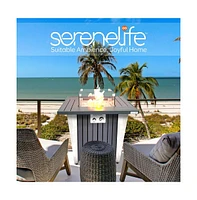 SereneLife 50,000 Btu Propane Gas Fire Pit Table with Tempered Glass Wind Guard