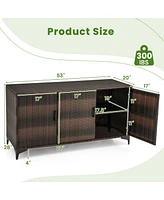 Gouun 84 Gallon Wicker Patio Storage Box with Shelves and Waterproof Liner