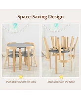 Gouun 5-Piece Kids Wooden Curved Back Activity Table and Chair Set withToy Bricks