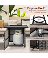 Gouun 29 Inch Propane Rattan Firepit Table with Lava Rocks and Protective Cover