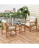 Gouun 3 Pieces Patio Furniture Set with Acacia Wood Frame Cushions