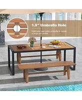 Gouun 79 Inch Acacia Wood Patio Table with 1.9 Inch Umbrella Hole for Garden and Poolside