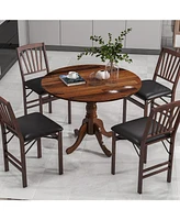 Gouun Wooden Dining Table with Round Tabletop and Curved Trestle Legs