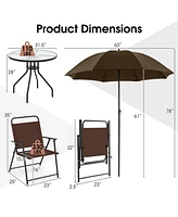 Gouun 6 Pieces Patio Dining Set Folding Chairs Glass Table Tilt Umbrella for Garden