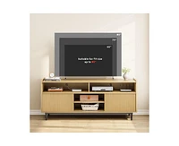 gaomon Fluted Tv Stand for 70 Inch, Boho Entertainment Center with Storage and Sliding Doors, Wooden Tv Cabinet with Adjustable Shelves