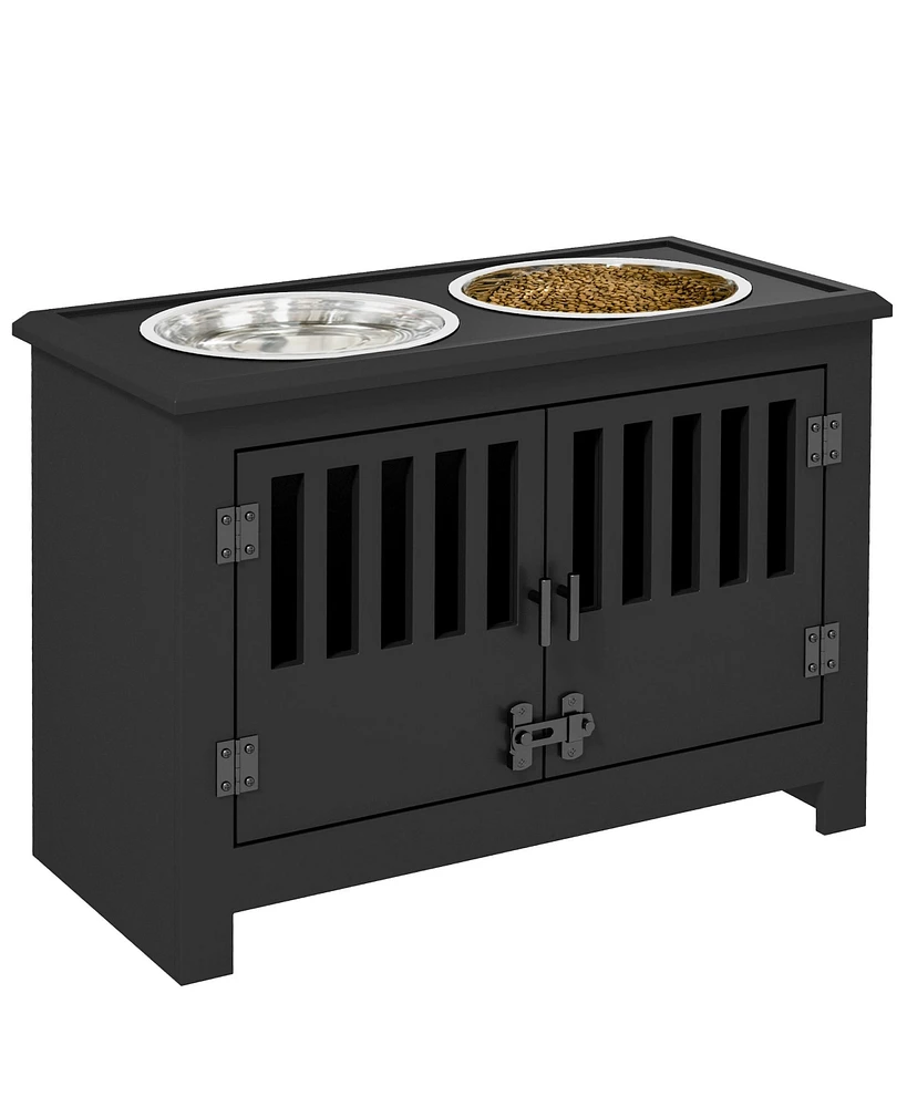 PawHut Dog Food Storage Cabinet with Bowls & Feeding Station,