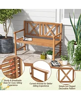 Gouun 2-Person Wood Outdoor Bench with Cozy Armrest and Backrest