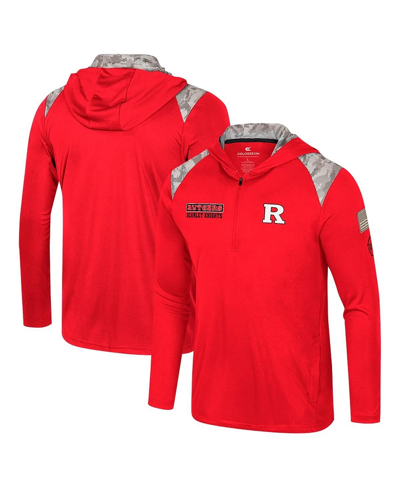 Colosseum Men's Scarlet Rutgers Knights Oht Military Appreciation Quarter-Zip Hoodie Jacket