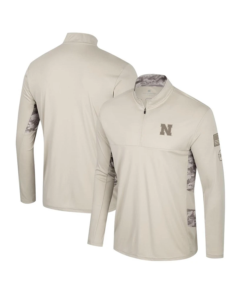 Colosseum Men's Natural Nebraska Huskers Oht Military Appreciation Quarter-Zip Jacket