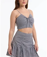 Bebe Women's Mini Gingham Ruched Front Cami