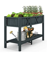 Costway Hips Raised Garden Bed Poly Wood Elevated Planter Box with Legs, Storage Shelf