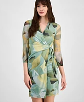 Anne Klein Petite Printed 3/4-Sleeve Mesh Wrap Dress