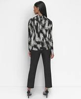 Dkny Petite Twist-Front Collared Abstract-Print Top