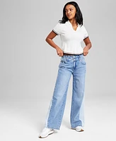 And Now This Petite Two-Tone Wide-Leg Double-Waist Jeans, Exclusively at Macy's