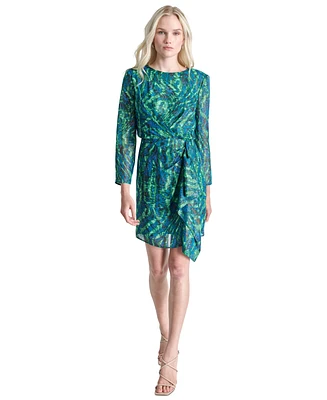 Dkny Women's Printed Jewel-Neck Side-Drape Sheath Dress