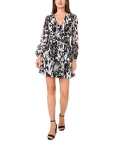 1.state Women's Floral Chiffon V-Neck Long-Sleeve Dress