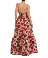 Mac Duggal Women's Brocade Strapless Floral Gown With Ruffle Hem