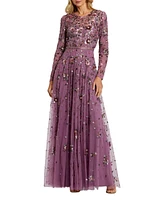 Mac Duggal Women's Long Sleeve High Neck Beaded Gown