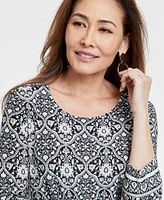 Jm Collection Women's Printed Jacquard 3/4-Sleeve Top, Exclusively at Macy's