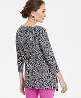 Jm Collection Women's Printed 3/4-Sleeve Handkerchief-Hem Top, Exclusively at Macy's