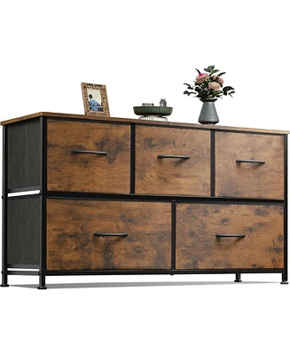 Wlive Dresser for Bedroom with 5 Drawers Wide Chest of Fabric Storage Organizer Unit Bins Closet Living Room Hallway