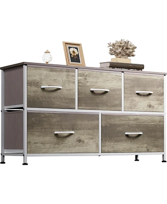 Wlive Dresser for Bedroom with 5 Drawers Wide Chest of Fabric Storage Organizer Unit Bins Closet Living Room Hallway