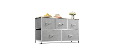 Wlive Dresser for Bedroom with 5 Drawers Wide Chest of Drawers Fabric Dresser Storage Organizer Unit with Fabric Bins for Closet Living Room Hallway