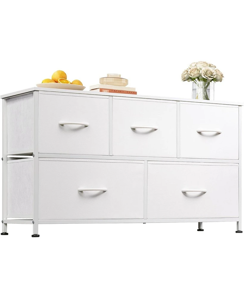 Wlive Dresser for Bedroom with 5 Drawers Wide Chest of Fabric Storage Organizer Unit Bins Closet Living Room Hallway