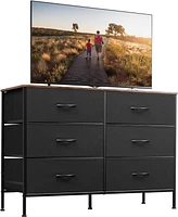 Wlive Wide Dresser with 6 Drawers Tv Stand for 50/" Entertainment Center Metal Frame Wooden Top Fabric Storage Bedroom Hallway Ent