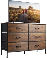 Wlive Wide Dresser with 6 Drawers Tv Stand for 50/" Tv Entertainment Center with Metal Frame Wooden Top Fabric Storage Dresser for Bedroom Hallway Ent