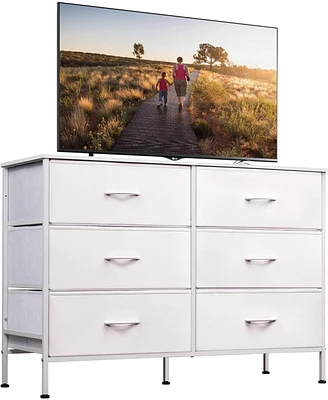 Wlive Wide Dresser with 6 Drawers Tv Stand for 50/" Entertainment Center Metal Frame Wooden Top Fabric Storage Bedroom Hallway Ent