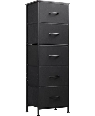 Wlive Fabric Dresser 5-Drawer Tall for Bedroom Storage Organizer with Bins Wood Top Sturdy Steel Frame Chest of Drawers Clo