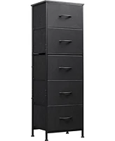 Wlive Fabric Dresser 5-Drawer Tall for Bedroom Storage Organizer with Bins Wood Top Sturdy Steel Frame Chest of Drawers Clo