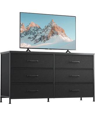 Wlive Wide Fabric Dresser 6 Drawer Tv Stand for 60/" Dressers Bedroom Furniture Large Storage Tower Unit with Bins Bedro