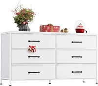 Wlive Wide Fabric Dresser 6 Drawer Tv Stand for 60/" Dressers Bedroom Furniture Large Storage Tower Unit with Bins Bedro