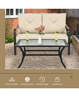 Gouun 2 Pieces Patio Outdoor Cushioned Sofa Bench with Table