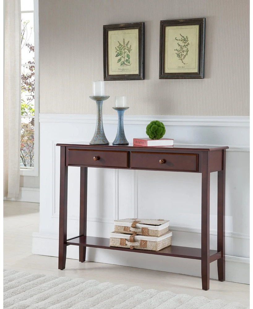 Kings Brand Furniture Sawyer Wood Console Entryway Table with 2 Drawers, Walnut