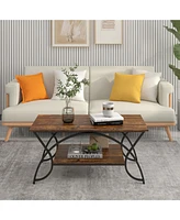 Gouun 2-Tier Faux Marble Table with Marble Top and Metal Frame