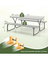 Gouun 6 Ft Picnic Table Bench Set Dining and 2 Benches with Metal Frame Hdpe Tabletop