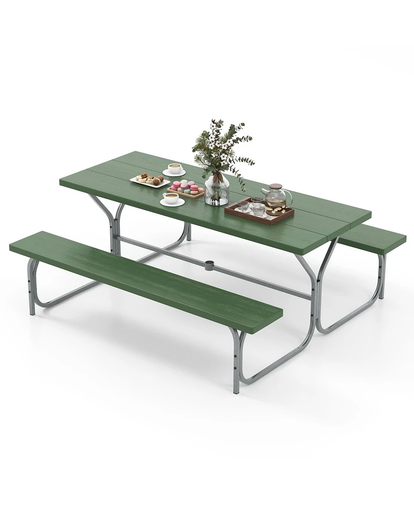 Gouun 6 Ft Picnic Table Bench Set Dining and 2 Benches with Metal Frame Hdpe Tabletop