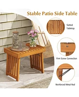 Gouun Patio Foldable Side Table with Slatted Tabletop for Backyard