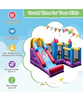 Gymax Inflatable Bounce House 5-in-1 Inflatable Bouncer Indoor&Outdoor w/ 735W Blower