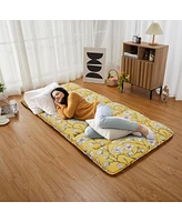 gaomon Japanese Floor Mattress Twin, Thick Tatami Roll-Up Mattress for Camping & Guest Room, Yellow Flower Design