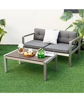 Gouun Modern Rectangular Patio Table with Plastic Wood Tabletop and Rustproof Aluminum Frame
