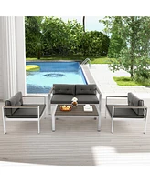 Gouun Modern Rectangular Patio Table with Plastic Wood Tabletop and Rustproof Aluminum Frame