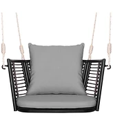 Gouun Single Person Hanging Seat with Woven Rattan Backrest for Backyard