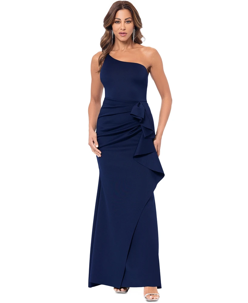 Xscape Women's One-Shoulder Scuba Sheath Gown