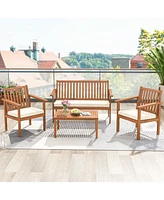 Gouun 4 Piece Patio Wood Furniture Set Acacia Wood Sofa Set with Loveseat-Off